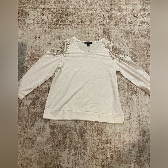 Ashley Stewart Tops - Ashley Stewart White Embellished Shoulder Pullover
